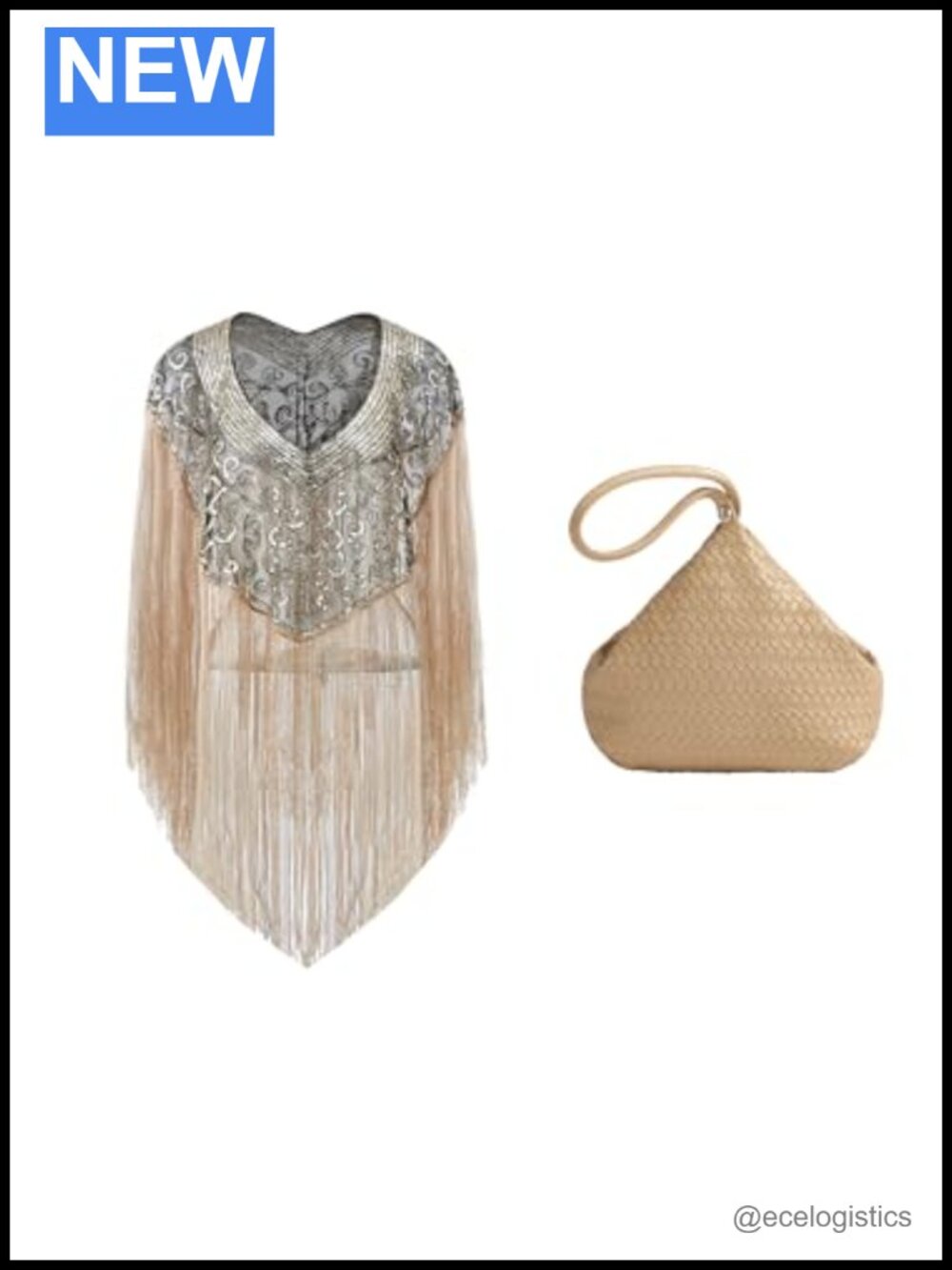 Sequin Beaded Fringe Shawl Wrap with Evening Clutch Faux Leather Wristlet